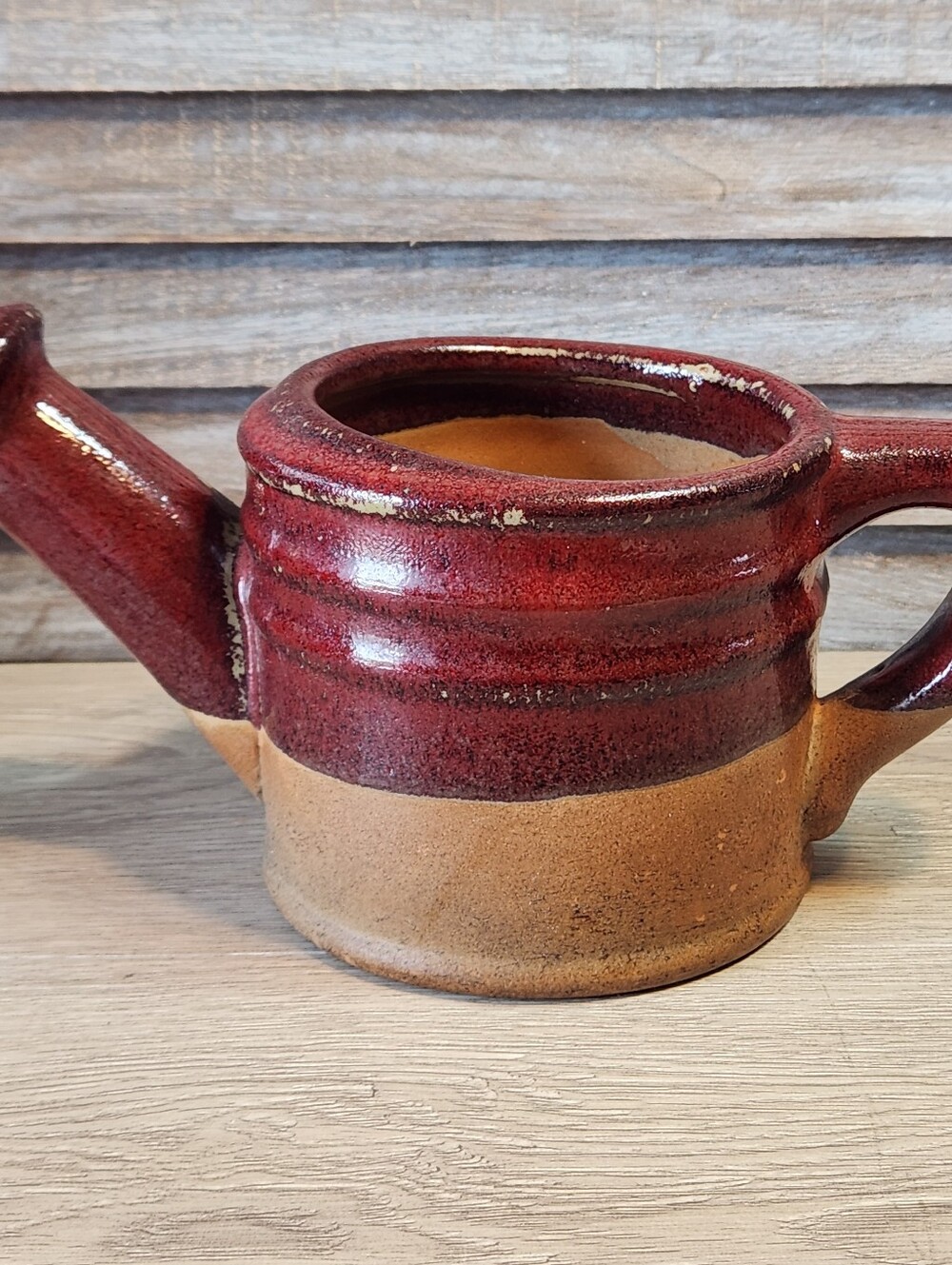 Vintage Pottery Watering Can Planter Glazed Brown